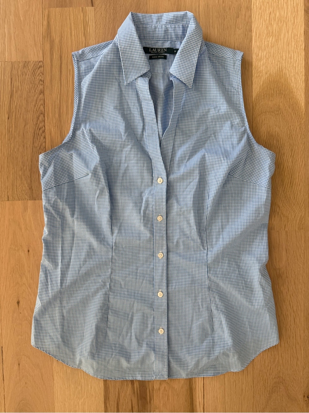 Ralph Lauren Preppy Light Blue Gingham Sleeveless Button-Down Shirt Medium